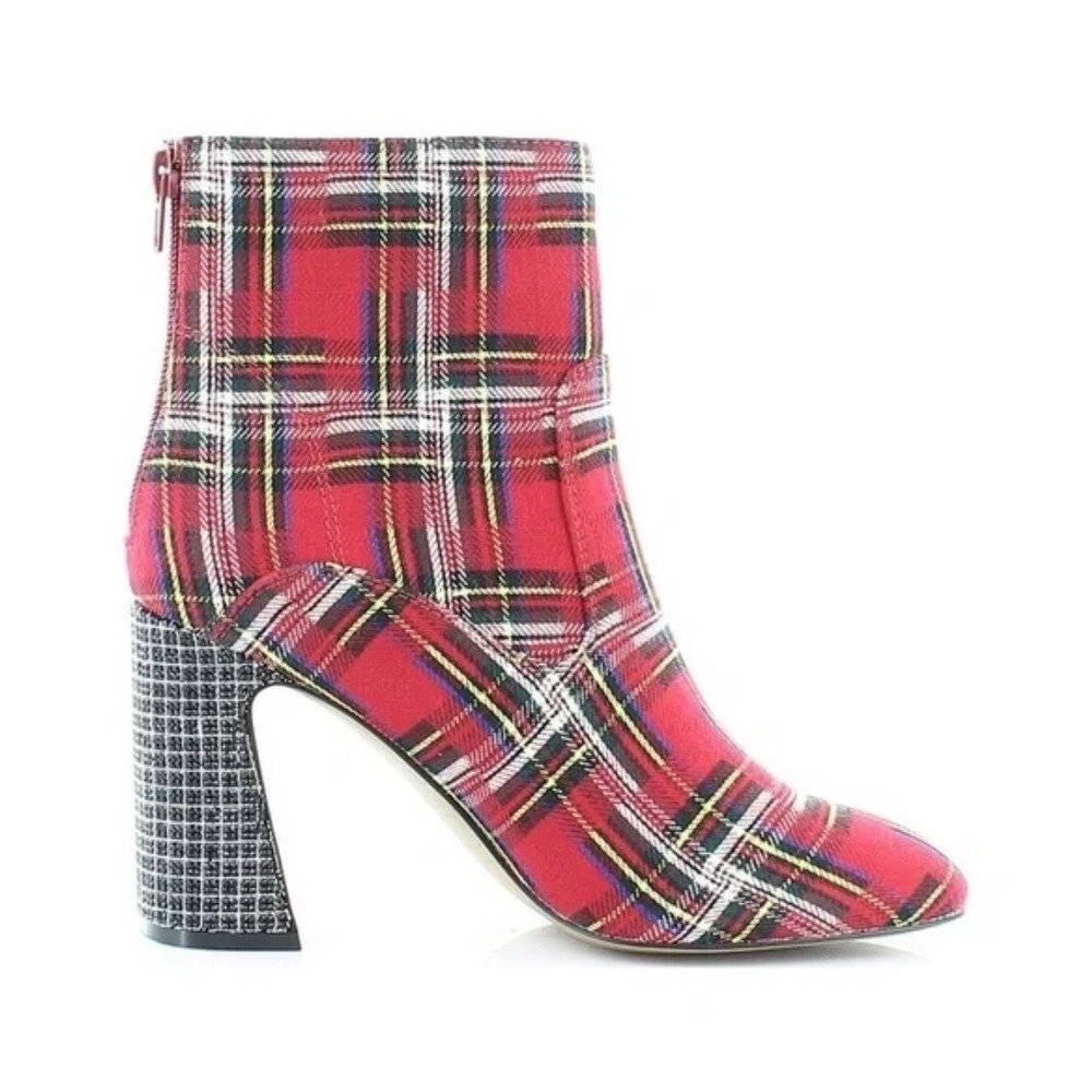 Betsy Johnson Red Plaid Platform Ankle Boots Textured Block Heel size 8